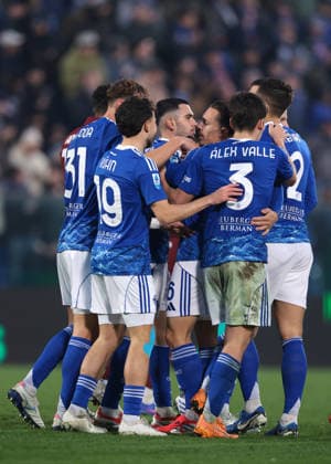 Como, Italy, 24th January 2026. Maxence Caqueret of Como 1907 celebrates with team mates after scoring to give the hosts a 6-0 lead during the Como 1907 vs Torino Serie A match at Stadio Giuseppe Sinigaglia, Como. Picture credit should read: Jonathan Moscrop Sportimage EDITORIAL USE ONLY. No use with unauthorised audio, video, data, fixture lists, club league logos or live services. Online in-match use limited to 120 images, no video emulation. No use in betting, games or single club league player publications. SPI_077_JM_COMO_TORO_ SPI-4418-0077