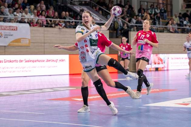 Handball Bundesliga Women, Season 2025 2026 SV Union Halle Neustadt vs Frisch Auf Göppingen Halle, Germany January 24, 2026 In the picture Luisa Scherer Goeppingen with ball, Halle Saale SWH Arena Sachsen Anhalt Germany