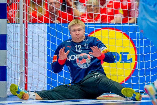 Handball European Championship 2026 Spain Denmark Herning, Denmark 20260124 Denmark s goalkeeper Emil Nielsen during the European Championship handball match between Spain and Denmark at Boxen arena in Herning Photo Stian Lysberg Solum NTB Herning Denmark EDITORIAL USE ONLY RESTRICTED USE FOR BETTING COMPANIES  Copyright: xStianxLysbergxSolumx xNTBx