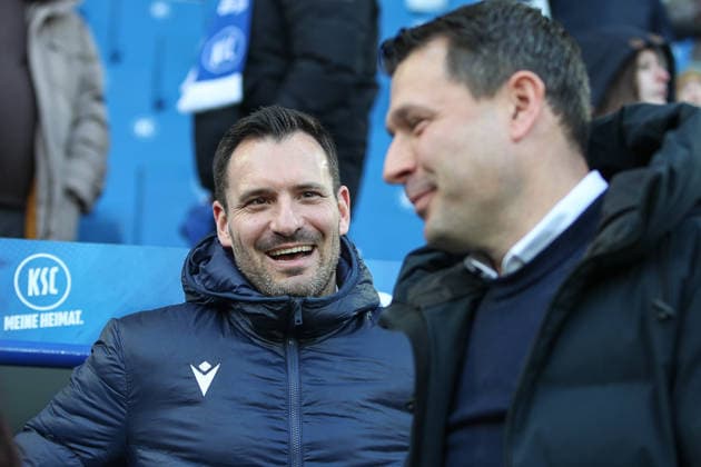 Mario Eggimann Karlsruher SC, Managing Director Sport in exchange with Benjamin Weber Hertha BSC, Sports Director , Karlsruher SC vs Hertha BSC, 2 Bundesliga, 19 Matchday, 2025 2026, 24 01 2026, DFL REGULATIONS PROHIBIT ANY USE OF PHOTOGRAPHS AS IMAGE SEQUENCES AND OR QUASI VIDEO, Karlsruher SC vs Hertha BSC, 2 Bundesliga, 19 Matchday, 2025 2026, 24 01 2026 Karlsruhe Copyright: xEibner-Pressefoto JanxPrihodax EP_JPA