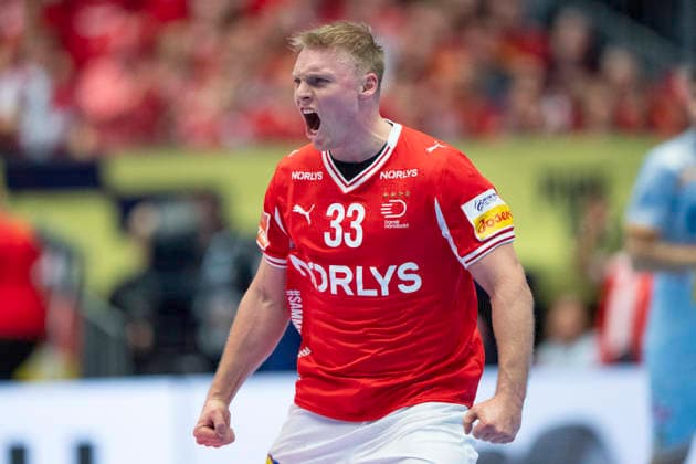 Men s Handball European Championship Denmark Spain Denmark s Emil Bergholt reacts after scoring during the men s handball match between Denmark and Spain in the EHF Euro 2026 Group B at Jyske Bank Boxen in Herning, Saturday, January 24, 2026 Photo Bo Amstrup Ritzau Scanpix , Herning Denmark Mors  Copyright: BoxAmrstrupx xRitzauxScanpix BoxAmstrupx spdk20260124-195332-L