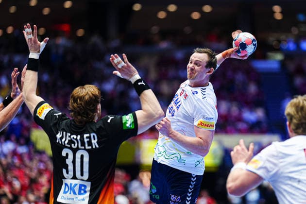 Throw Goal Sander Sagosen Norway, 05 DEN, Germany vs Norway, Handball, EHF European Championship 2026, Main Round, Matchday 2, 24 01 2026 DEN, Germany vs Norway, Handball, EHF European Championship 2026, Main Round, Matchday 2, 24 01 2026 Herning Copyright: xEibner-Pressefoto MarcelxvonxFehrnx EP_MFN