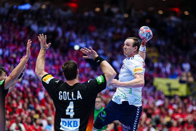 Throw Goal Sander Sagosen Norway, 05 DEN, Germany vs Norway, Handball, EHF European Championship 2026, Main Round, Matchday 2, 24 01 2026 DEN, Germany vs Norway, Handball, EHF European Championship 2026, Main Round, Matchday 2, 24 01 2026 Herning Copyright: xEibner-Pressefoto MarcelxvonxFehrnx EP_MFN