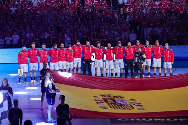 SPAIN in action Match between SPAIN VS DENMARK valid for Men s EHF EURO 2026 at Jyske Bank Boxen in Herning on 24 January 2026. Herning Jyske Bank Boxen Herning Denmark Copyright: xIMAGOx xPRIMExSPORTSxIMAGESx xANGELOxMOREIRAx