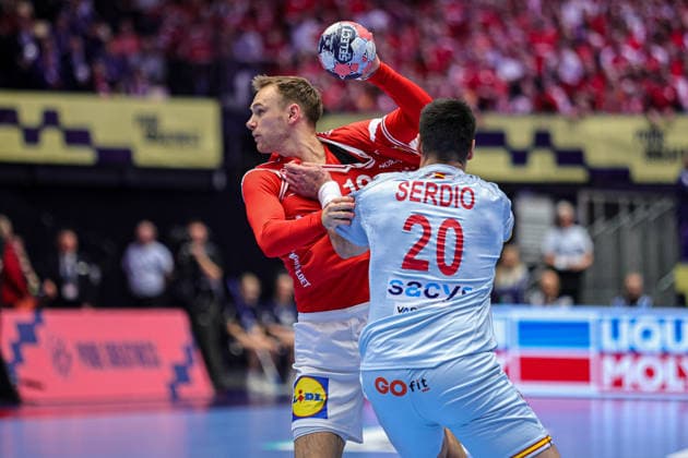 19Gidsel, Mathias in action Match between SPAIN VS DENMARK valid for Men s EHF EURO 2026 at Jyske Bank Boxen in Herning on 24 January 2026. Herning Jyske Bank Boxen Herning Denmark Copyright: xIMAGOx xPRIMExSPORTSxIMAGESx xANGELOxMOREIRAx