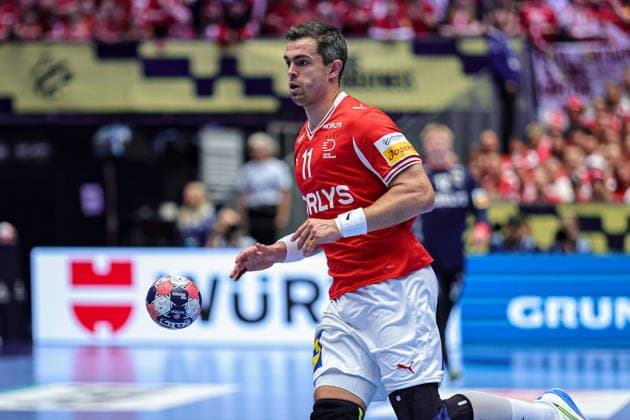 11Lauge, Rasmus in action Match between SPAIN VS DENMARK valid for Men s EHF EURO 2026 at Jyske Bank Boxen in Herning on 24 January 2026. Herning Jyske Bank Boxen Herning Denmark Copyright: xIMAGOx xPRIMExSPORTSxIMAGESx xANGELOxMOREIRAx
