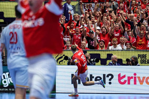 19Gidsel, Mathias in action Match between SPAIN VS DENMARK valid for Men s EHF EURO 2026 at Jyske Bank Boxen in Herning on 24 January 2026. Herning Jyske Bank Boxen Herning Denmark Copyright: xIMAGOx xPRIMExSPORTSxIMAGESx xANGELOxMOREIRAx
