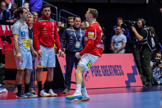19Gidsel, Mathias in action Match between SPAIN VS DENMARK valid for Men s EHF EURO 2026 at Jyske Bank Boxen in Herning on 24 January 2026. Herning Jyske Bank Boxen Herning Denmark Copyright: xIMAGOx xPRIMExSPORTSxIMAGESx xANGELOxMOREIRAx