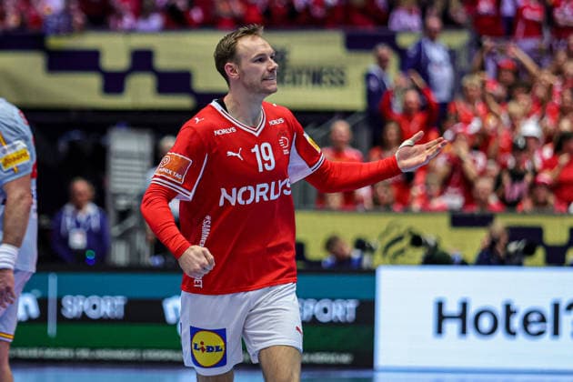 19Gidsel, Mathias in action Match between SPAIN VS DENMARK valid for Men s EHF EURO 2026 at Jyske Bank Boxen in Herning on 24 January 2026. Herning Jyske Bank Boxen Herning Denmark Copyright: xIMAGOx xPRIMExSPORTSxIMAGESx xANGELOxMOREIRAx