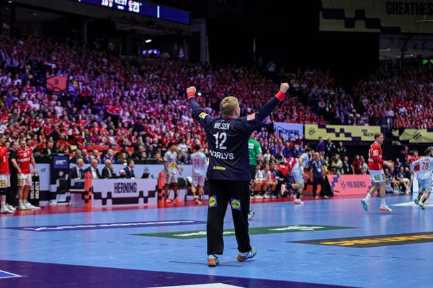 12Nielsen, Emil in action Match between SPAIN VS DENMARK valid for Men s EHF EURO 2026 at Jyske Bank Boxen in Herning on 24 January 2026. Herning Jyske Bank Boxen Herning Denmark Copyright: xIMAGOx xPRIMExSPORTSxIMAGESx xANGELOxMOREIRAx