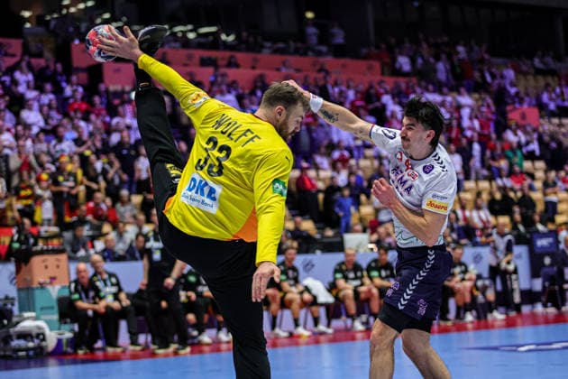 33Wolff, Andreas and 43Lyse, Simen in action Match between NORWAY VS GERMANY valid for Men s EHF EURO 2026 at Jyske Bank Boxen in Herning on 24 January 2026. Herning Jyske Bank Boxen Herning Denmark Copyright: xIMAGOx xPRIMExSPORTSxIMAGESx xANGELOxMOREIRAx