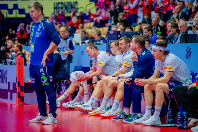 Handball European Championship 2026 Germany Norway Herning, Denmark 20260124 National team manager Jonas Wille, Sander Sagosen, Tobias Grondahl and Vetle Eck Aga during the European Championship handball match between Germany and Norway in the Boxen arena in Herning Photo Stian Lysberg Solum NTB Herning Denmark EDITORIAL USE ONLY RESTRICTED USE FOR BETTING COMPANIES  Copyright: xStianxLysbergxSolumx xNTBx