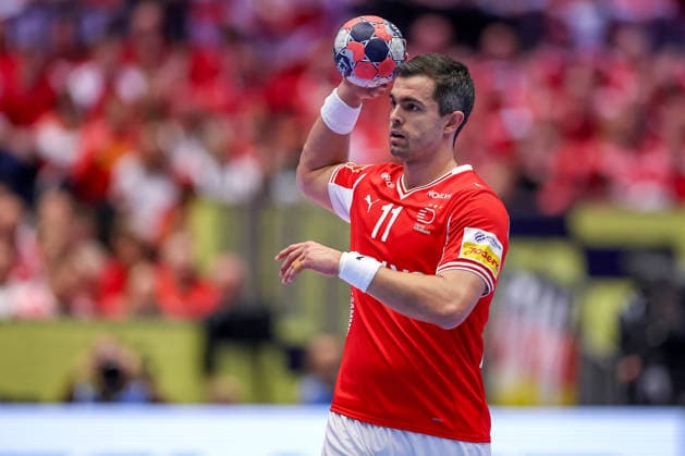 24 01 2026, Handball, Men s EHF EURO 2026, Denmark Spain, Jyske Bank Boxen in Herning, Denmark, Main Round Rasmus Lauge Schmidt Denmark 11 Denmark