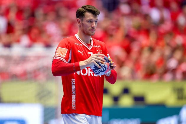 24 01 2026, Handball, Men s EHF EURO 2026, Denmark Spain, Jyske Bank Boxen in Herning, Denmark, Main Round Emil Jakobsen Denmark 07 Denmark