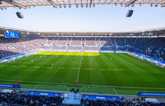 Overview in the sold out stadium during the 2 Bundesliga match between Karlsruher SC and Hertha BSC at BBBank Wildpark on January 24, 2026 in Karlsruhe, Germany Photo by Silas Schüller DeFodi Images General internal view of the full stadium during the 2 Bundesliga match between Karlsruher SC and Hertha BSC at BBBank Wildpark on January 24, 2026 in Karlsruhe, Germany Photo by Silas Schüller DeFodi Images DFB DFL REGULATIONS PROHIBIT ANY USE OF PHOTOGRAPHS AS IMAGE SEQUENCES AND OR QUASI VIDEO Photo by Silas Schueller DeFodi Images