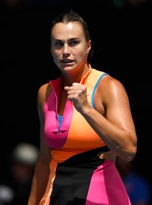 TENNIS AUSTRALIAN OPEN, Aryna Sabalenka of Belarus reacts during the Women™s 4th round match against Victoria Mboko of Canada on day 8 of the 2026 Australian Open tennis tournament at Melbourne Park in Melbourne, Sunday, January 25, 2026. ( NO ARCHIVING MELBOURNE VICTORIA AUSTRALIA  Copyright: xROBxPREZIOSOx 20260125110790376496