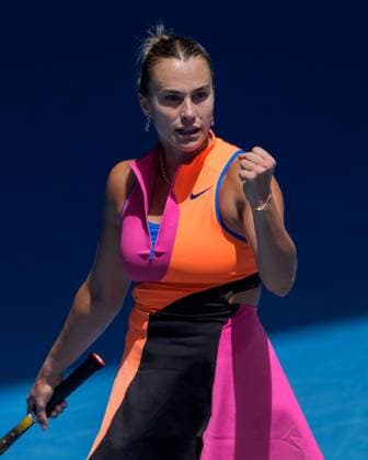 January 25, 2026: 1st seed ARYNA SABALENKA of Belarus in action against 17th seed VICTORIA MBOKO of Canada on Rod Laver Arena in a Women s Singles 4th round match on day 8 of the 2026 Australian Open in Melbourne, Australia. SABALENKA won 61 76. Cal Media Melbourne Australia - ZUMAc04_ 20260125_faf_c04_010 Copyright: xSydneyxLowx