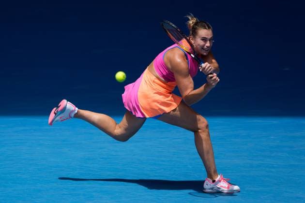 January 25, 2026: 1st seed ARYNA SABALENKA of Belarus in action against 17th seed VICTORIA MBOKO of Canada on Rod Laver Arena in a Women s Singles 4th round match on day 8 of the 2026 Australian Open in Melbourne, Australia. SABALENKA won 61 76. Cal Media Melbourne Australia - ZUMAc04_ 20260125_faf_c04_012 Copyright: xSydneyxLowx