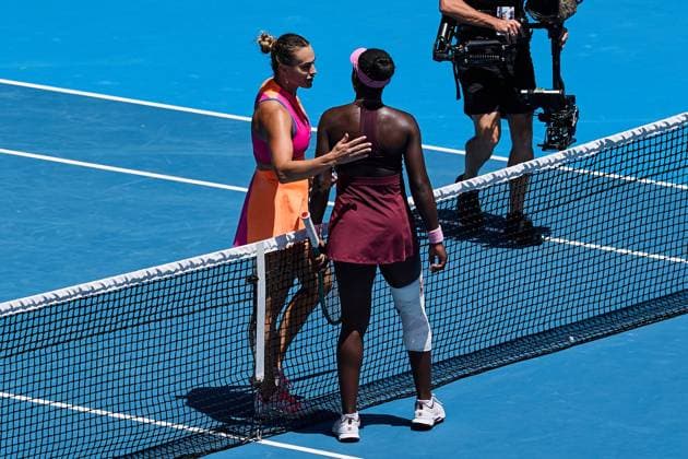 Aryna Sabalenka and Victoria Mboko of Canada after their match Australian Open tennis tournament, Day Eight, Melbourne Park, Australia - 25 Jan 2026Melbourne Melbourne Park Victoria (VIC) Australia  Copyright: xRachelxBach Shutterstockx 16380469ai