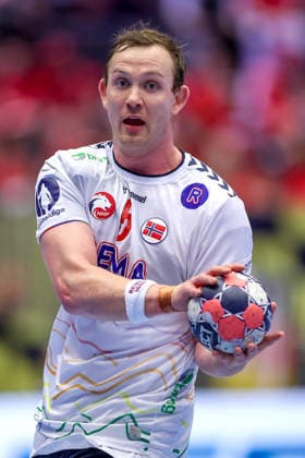 24 01 2026, Handball, Men s EHF EURO 2026, Germany Norway, Jyske Bank Boxen in Herning, Denmark, Main Round Sander Sagosen Norway 05 Denmark