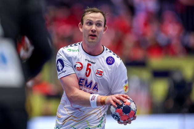 24 01 2026, Handball, Men s EHF EURO 2026, Germany Norway, Jyske Bank Boxen in Herning, Denmark, Main Round Sander Sagosen Norway 05 Denmark