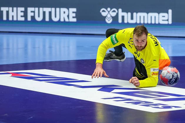 24 01 2026, Handball, Men s EHF EURO 2026, Germany Norway, Jyske Bank Boxen in Herning, Denmark, Main Round Andreas Wolff Germany 33 at a parade Denmark