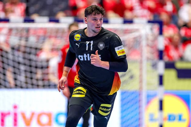 24 01 2026, Handball, Men s EHF EURO 2026, Germany Norway, Jyske Bank Boxen in Herning, Denmark, Main Round Marko Grgic Germany 71 cheering after the goal Denmark