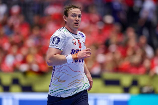 24 01 2026, Handball, Men s EHF EURO 2026, Germany Norway, Jyske Bank Boxen in Herning, Denmark, Main Round Sander Sagosen Norway 05 Denmark