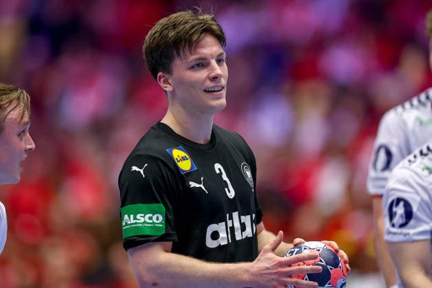 24 01 2026, Handball, Men s EHF EURO 2026, Germany Norway, Jyske Bank Boxen in Herning, Denmark, Main Round Nils Lichtlein Germany 03 Denmark