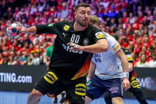24 01 2026, Handball, Men s EHF EURO 2026, Germany Norway, Jyske Bank Boxen in Herning, Denmark, Main Round Jannik Kohlbacher Germany 80 Denmark