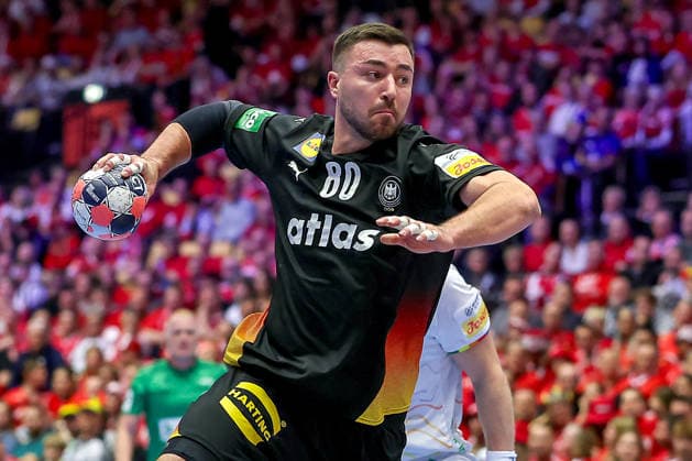 24 01 2026, Handball, Men s EHF EURO 2026, Germany Norway, Jyske Bank Boxen in Herning, Denmark, Main Round Jannik Kohlbacher Germany 80 Denmark