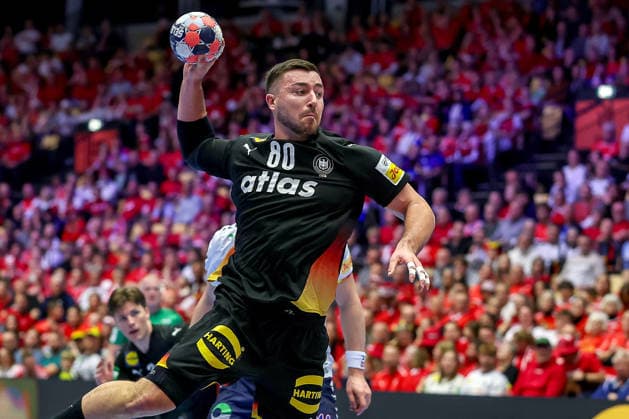 24 01 2026, Handball, Men s EHF EURO 2026, Germany Norway, Jyske Bank Boxen in Herning, Denmark, Main Round Jannik Kohlbacher Germany 80 Denmark