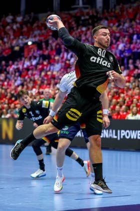 24 01 2026, Handball, Men s EHF EURO 2026, Germany Norway, Jyske Bank Boxen in Herning, Denmark, Main Round Jannik Kohlbacher Germany 80 Denmark