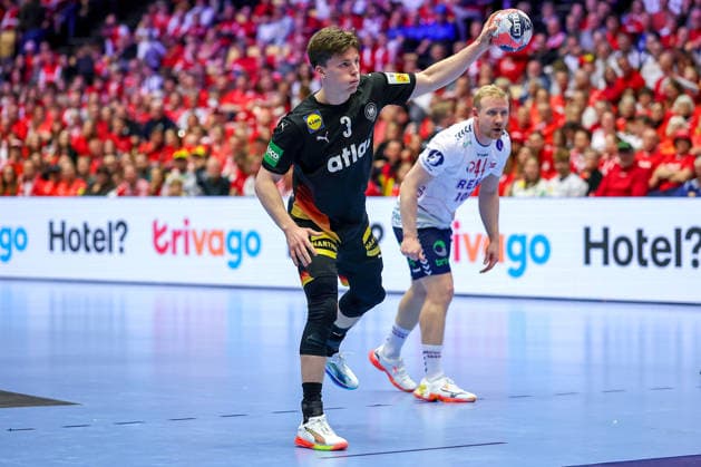 24 01 2026, Handball, Men s EHF EURO 2026, Germany Norway, Jyske Bank Boxen in Herning, Denmark, Main Round Nils Lichtlein Germany 03 Denmark