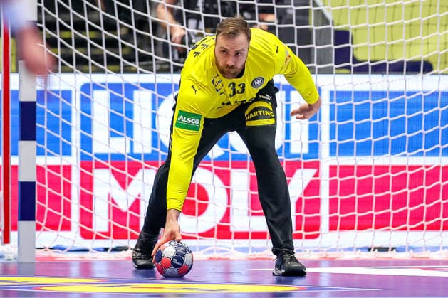 24 01 2026, Handball, Men s EHF EURO 2026, Germany Norway, Jyske Bank Boxen in Herning, Denmark, Main Round Andreas Wolff Germany 33 with match ball in hand Denmark