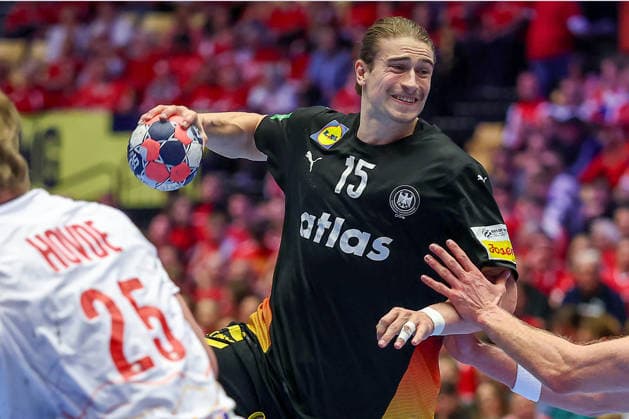 24.01.2026, Handball, Men s EHF EURO 2026, Deutschland - Norwegen, Jyske Bank Boxen in Herning, Dänemark, Main Round: Juri Knorr (Germany 15) Dänemark *** 24 01 2026, Handball, Men s EHF EURO 2026, Germany Norway, Jyske Bank Boxen in Herning, Denmark, Main Round Juri Knorr Germany 15 Denmark
