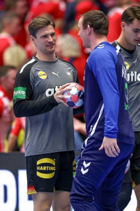 24 01 2026, Handball, Men s EHF EURO 2026, Germany Norway, Jyske Bank Boxen in Herning, Denmark, Main Round Rune Dahmke Germany 34 next to Sander Sagosen Norway 05 Denmark