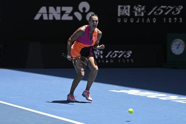 Australian Open 2026 MELBOURNE, AUSTRALIA - JANUARY 25: Aryna Sabalenka in action against Victoria Mboko (CAN) (not seen) during round 4 at the Australian Open grand slam tennis tournament at Melbourne Park in Melbourne, Australia on January 25, 2026. Mark Avellino Anadolu Melbourne Australia. Editorial use only. Please get in touch for any other usage.  Copyright: x2026xAnadoluxMarkxAvellinox