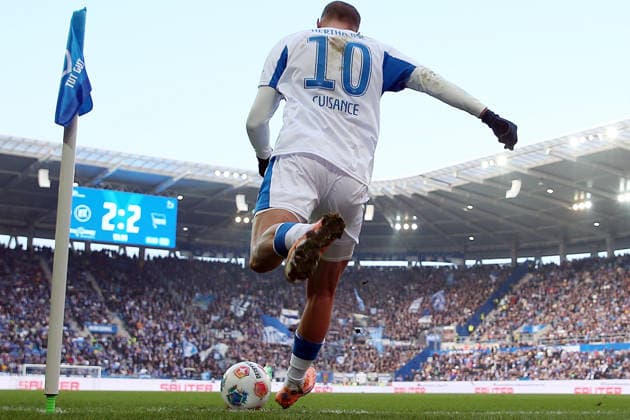 24 01 2026, xrekx, Soccer 2 Bundesliga, Karlsruher SC Hertha BSC Berlin v l Scoreboard, Videowall, Scoreboard, Info, Advertising Final Score 2 2 Michaël Cuisance Hertha BSC DFL DFB REGULATIONS PROHIBIT ANY USE OF PHOTOGRAPHS as IMAGE SEQUENCES and or QUASI VIDEO Karlsruhe