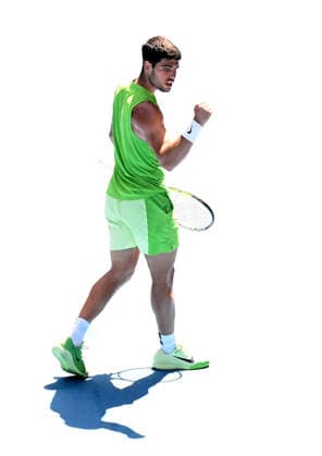 TENNIS AUSTRALIAN OPEN, Carlos Alcaraz of Spain reacts during the Men™s 4th round match against Tommy Paul of USA on day 8 of the 2026 Australian Open tennis tournament at Melbourne Park in Melbourne, Sunday, January 25, 2026. ( NO ARCHIVING MELBOURNE VICTORIA AUSTRALIA  Copyright: xJAMESxROSSx 20260125181214049600