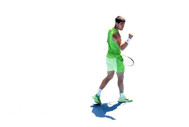 TENNIS AUSTRALIAN OPEN, Carlos Alcaraz of Spain reacts during the Men™s 4th round match against Tommy Paul of USA on day 8 of the 2026 Australian Open tennis tournament at Melbourne Park in Melbourne, Sunday, January 25, 2026. ( NO ARCHIVING MELBOURNE VICTORIA AUSTRALIA  Copyright: xJAMESxROSSx 20260125184614847486