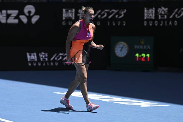 Australian Open 2026 MELBOURNE, AUSTRALIA - JANUARY 25: Aryna Sabalenka reaction after scoring a point during the tie break against Victoria Mboko (CAN) (not seen) during round 4 at the Australian Open grand slam tennis tournament at Melbourne Park in Melbourne, Australia on January 25, 2026 Mark Avellino Anadolu Melbourne Australia. Editorial use only. Please get in touch for any other usage.  Copyright: x2026xAnadoluxMarkxAvellinox