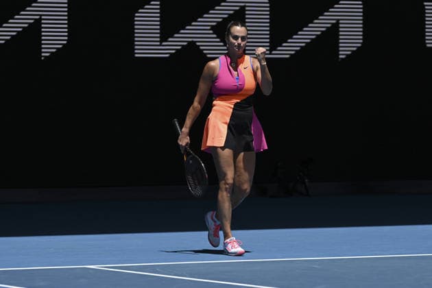Australian Open 2026 MELBOURNE, AUSTRALIA - JANUARY 25: Aryna Sabalenka reaction after winning the tie break and the match against Victoria Mboko (CAN) (not seen) during round 4 at the Australian Open grand slam tennis tournament at Melbourne Park in Melbourne, Australia on January 25, 2026 Mark Avellino Anadolu Melbourne Australia. Editorial use only. Please get in touch for any other usage.  Copyright: x2026xAnadoluxMarkxAvellinox