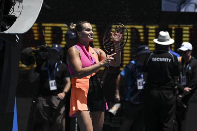 Australian Open 2026 MELBOURNE, AUSTRALIA - JANUARY 25: Aryna Sabalenka reaction after winning the tie break and the match against Victoria Mboko (CAN) (not seen) during round 4 at the Australian Open grand slam tennis tournament at Melbourne Park in Melbourne, Australia on January 25, 2026 Mark Avellino Anadolu Melbourne Australia. Editorial use only. Please get in touch for any other usage.  Copyright: x2026xAnadoluxMarkxAvellinox