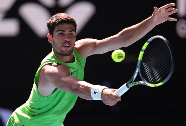 Carlos Alcaraz of Spain in action Australian Open tennis tournament, Day Eight, Melbourne Park, Australia - 25 Jan 2026Melbourne Melbourne Park Victoria (VIC) Australia  Copyright: xEllaxLing Shutterstockx 16380468f