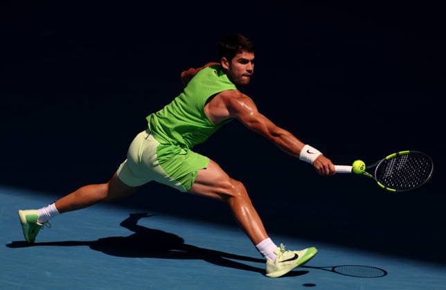 Carlos Alcaraz of Spain in action Australian Open tennis tournament, Day Eight, Melbourne Park, Australia - 25 Jan 2026Melbourne Melbourne Park Victoria (VIC) Australia  Copyright: xEllaxLing Shutterstockx 16380468g