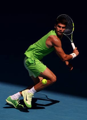 Carlos Alcaraz of Spain in action Australian Open tennis tournament, Day Eight, Melbourne Park, Australia - 25 Jan 2026Melbourne Melbourne Park Victoria (VIC) Australia  Copyright: xEllaxLing Shutterstockx 16380468h
