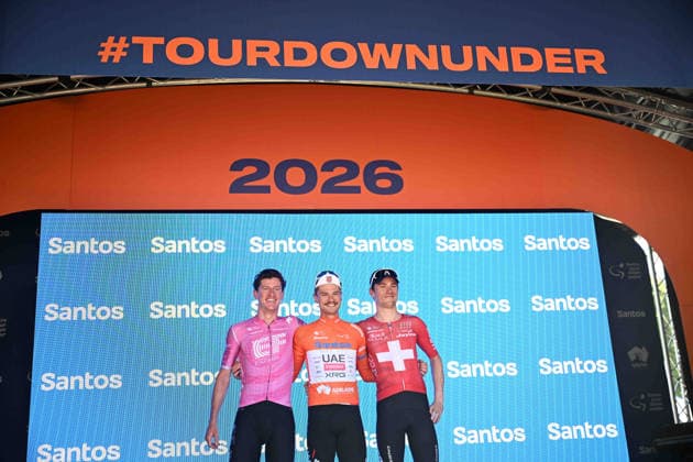25-01-2026 Tour Down Under; Tappa 05 Stirling - Stirling; 2026, Uae Emirates - Xrg; 2026, Jayco Aula; 2026, Ef Education - Easypost; Vine, Jai; Schmid, Mauro; Sweeny, Harrison; Stirling; 