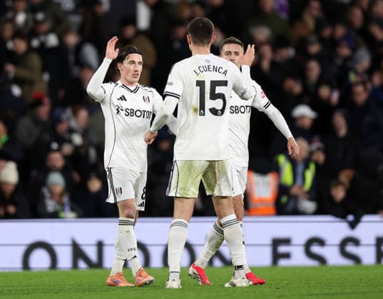 London, England, 24th January 2026. Harry Wilson of Fulham celebrates scoring his sides second goal during the Fulham vs Brighton and Hove Albion Premier League match at Craven Cottage, London. Picture credit should read: David Klein Sportimage EDITORIAL USE ONLY. No use with unauthorised audio, video, data, fixture lists, club league logos or live services. Online in-match use limited to 120 images, no video emulation. No use in betting, games or single club league player publications. SPI_041_DK_FULHAM_BRIGHTON SPI-4482-0033