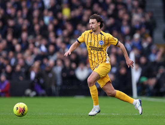 London, England, 24th January 2026. Olivier Boscagli of Brighton during the Fulham vs Brighton and Hove Albion Premier League match at Craven Cottage, London. Picture credit should read: David Klein Sportimage EDITORIAL USE ONLY. No use with unauthorised audio, video, data, fixture lists, club league logos or live services. Online in-match use limited to 120 images, no video emulation. No use in betting, games or single club league player publications. SPI_055_DK_FULHAM_BRIGHTON SPI-4482-0047